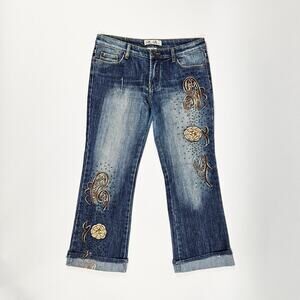 Euro Beaded Denim Capri's Low-Rise Crochet Details Coquette - Size 31